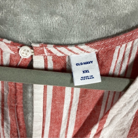 Old Navy Linen Blend Flutter Sleeve Crossover Red Striped Jumpsuit Sz XXL - Picture 8 of 9